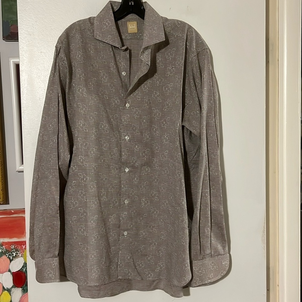 Ike Behar men’s horizontal stripe tan/cream long sleeve shirt